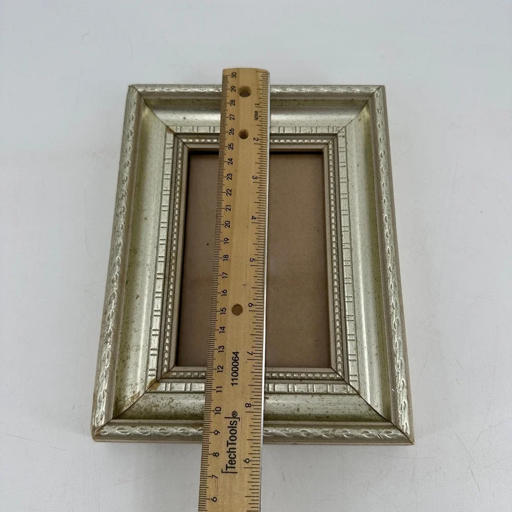 Champagne Silver Ornate Beaded 4x6 Tabletop Picture Frame Vintage Style Decor